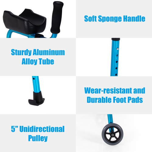 Costway Folding Wheel Walking Frame Adjustable Alloy Walker W/Armrest Support