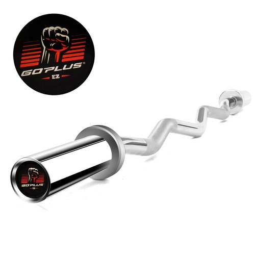 Costway 48''Chrome Steel Olympic EZ Curl Bar 28mm Grip Home Gym Fitness Equipment Silver