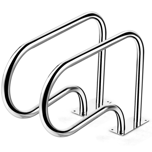 COSTWAY  2PCs Swimming Pool Hand Rail Stainless Steel Ladder Stair Rail W/base Plate