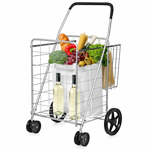 Costway Utility Shopping Cart Foldable Jumbo Basket Outdoor Grocery Laundry