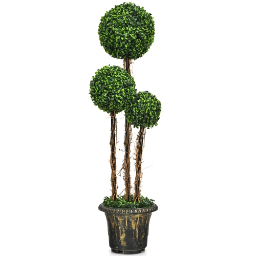 COSTWAY  4’Artificial Topiary Triple Ball Tree Plant Outdoor Indoor Uv Resistant