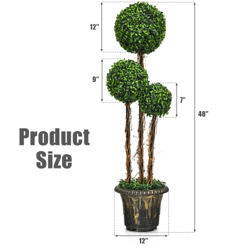 Costway 4’Artificial Topiary Triple Ball Tree Plant Outdoor Indoor UV Resistant