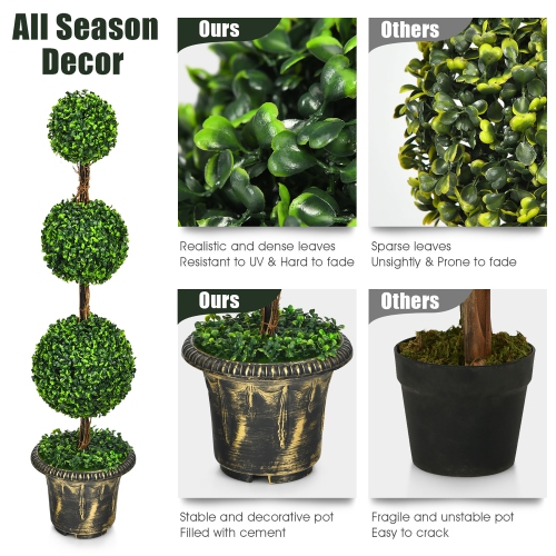 Costway 4' Artificial Topiary Triple Ball Tree Plant Indoor Outdoor UV Resistant