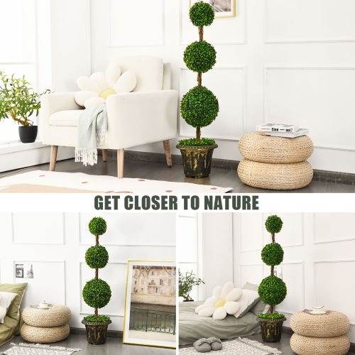 Costway 4' Artificial Topiary Triple Ball Tree Plant Indoor Outdoor UV Resistant