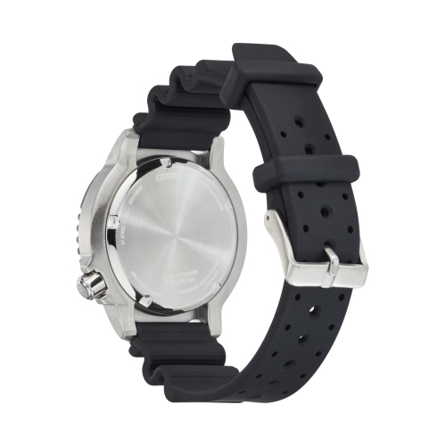 Montre Promaster Dive Eco-Drive pour hommes de Citizen 44 mm avec boîtier en acier inoxydable argenté et bracelet en polyuréthane noir et cadran