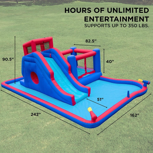 Deluxe Inflatable Water Slide Park – Heavy-Duty Nylon Bounce House for Outdoor Fun - Climbing Wall, Slide, Bouncer & Splash Pool – Easy to Set Up &