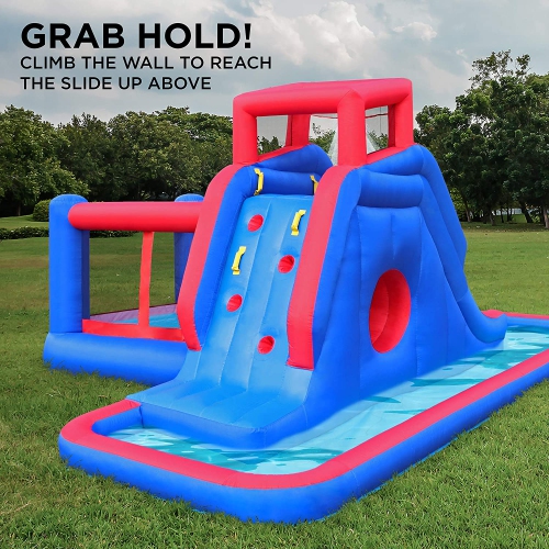 Deluxe Inflatable Water Slide Park – Heavy-Duty Nylon Bounce House for Outdoor Fun - Climbing Wall, Slide, Bouncer & Splash Pool – Easy to Set Up &