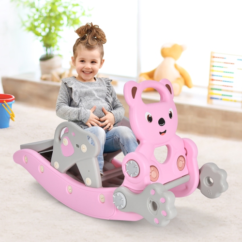 Ensemble 4-en-1 Rocking Horse & Slide pour jeune enfant de Costway avec panier de basketball