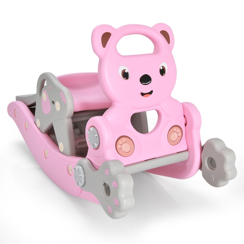 Ensemble 4-en-1 Rocking Horse & Slide pour jeune enfant de Costway avec panier de basketball