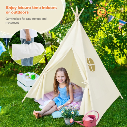 Costway Kids Canvas Teepee Play Tent Foldable Playhouse Toys for Indoor Outdoor