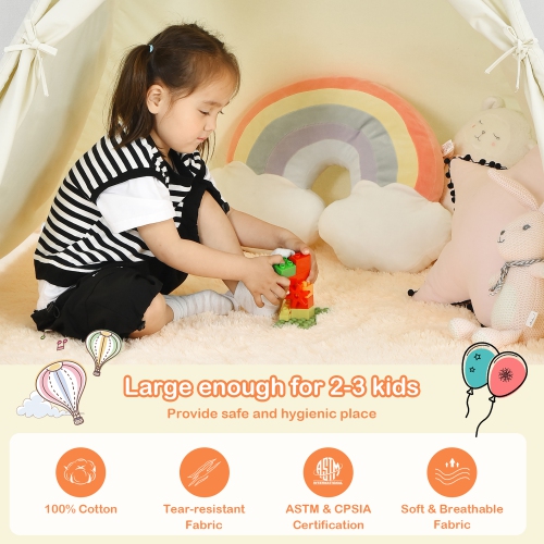 Costway Kids Canvas Teepee Play Tent Foldable Playhouse Toys for Indoor Outdoor