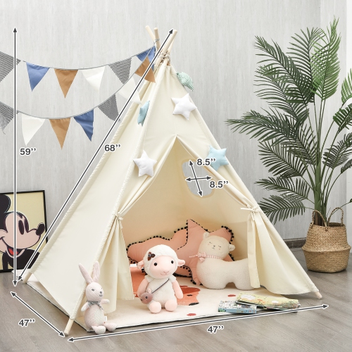 Costway Kids Canvas Teepee Play Tent Foldable Playhouse Toys for Indoor Outdoor