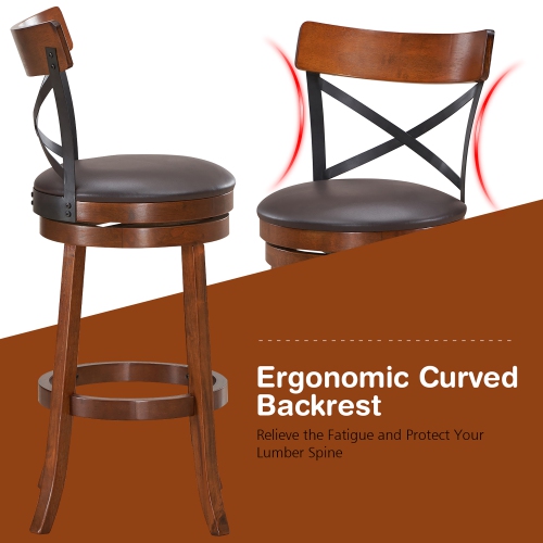 Costway Set of 2 Bar Stools Swivel 29.5'' Dining Bar Chairs with Rubber Wood Legs
