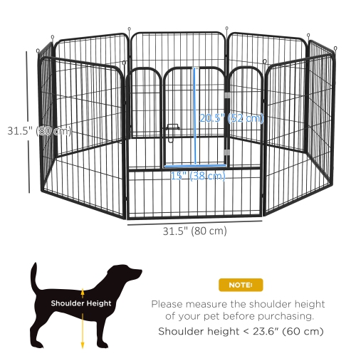 PawHut Dog Playpen, 31.5"W Heavy-Duty Metal Puppy Play Pen, Pet Exercise Fences for Outside and Indoor, DIY Design with Door for Medium Dogs, 8