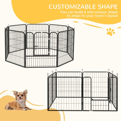 PawHut Dog Playpen, 31.5"W Heavy-Duty Metal Puppy Play Pen, Pet Exercise Fences for Outside and Indoor, DIY Design with Door for Medium Dogs, 8