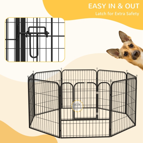 PawHut Dog Playpen, 31.5"W Heavy-Duty Metal Puppy Play Pen, Pet Exercise Fences for Outside and Indoor, DIY Design with Door for Medium Dogs, 8