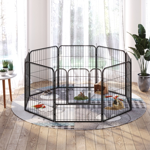 PawHut Dog Playpen, 31.5"W Heavy-Duty Metal Puppy Play Pen, Pet Exercise Fences for Outside and Indoor, DIY Design with Door for Medium Dogs, 8