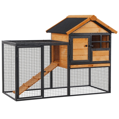 PawHut Wood-metal Pet House Elevated Rabbit Hutch Bunny Cage Small Animal Habitat with Slide-out Tray Lockable Door Water-resistant Asphalt Roof Outd