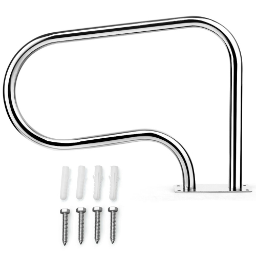 COSTWAY  Swimming Pool Hand Rail Stainless Steel Ladder Handrail Stair Rail W/ Base Plate