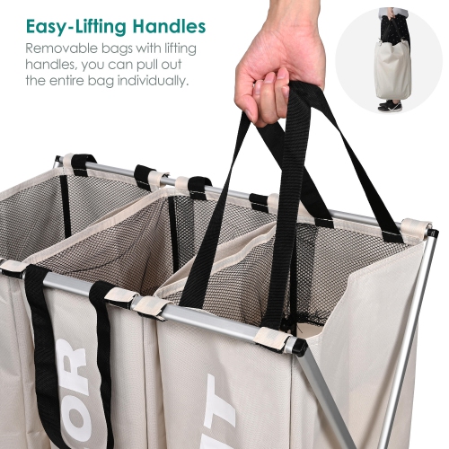 Panier à linge pliable à 3 sections, sacs à linge avec doublure pour la lessive organisateur pour chambre à coucher, salle de bain, buanderie