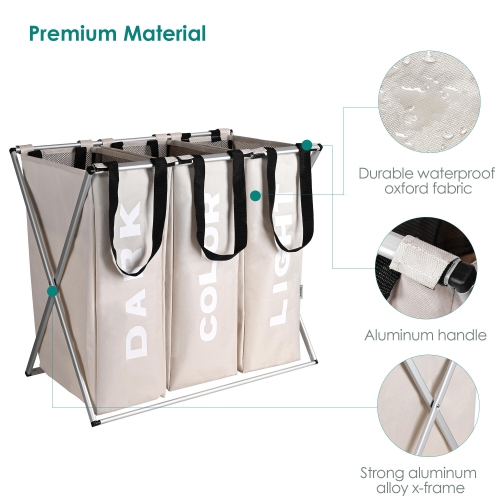 Panier à linge pliable à 3 sections, sacs à linge avec doublure pour la lessive organisateur pour chambre à coucher, salle de bain, buanderie