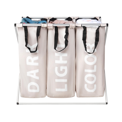 Panier à linge pliable à 3 sections, sacs à linge avec doublure pour la lessive organisateur pour chambre à coucher, salle de bain, buanderie
