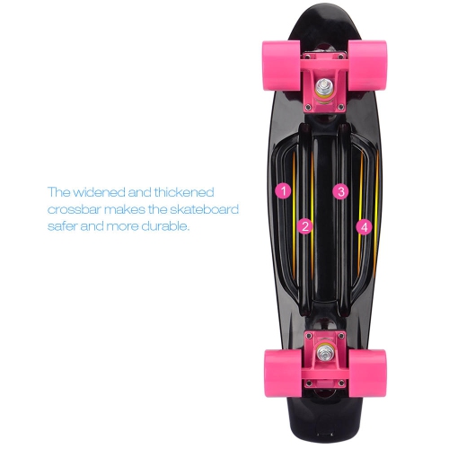PHAT ™ Plastic Cruiser Skateboard avec tout-en-un Skate T-Tool, 22 "Mini Street Surfing Skateboard - Noir Rose