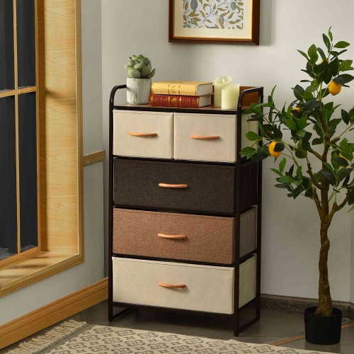 Costway 5-Drawer Dresser Storage 4-Tier Organizer Tower Steel Frame Wooden Top