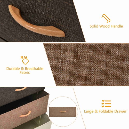 Costway 5-Drawer Dresser Storage 4-Tier Organizer Tower Steel Frame Wooden Top