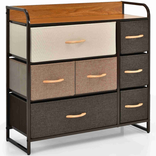 COSTWAY  7-Drawer Dresser Storage 3-Tier Organizer Tower Steel Frame Wooden Top