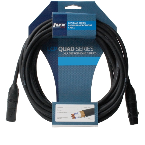 LyxPro Quad Series 30 ft XLR 4-Conductor Star Quad Balanced Microphone Cable for High End Quality and Sound Clarity, Extreme Low Noise, Black
