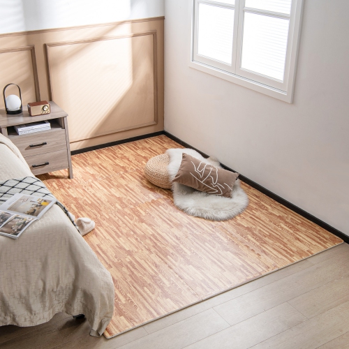Costway 12 Tiles Wood Grain EVA Foam Floor Mats Interlocking w/Borders 24" Natural