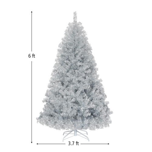 Costway 6Ft Hinged Unlit Artificial Silver Tinsel Christmas Tree Holiday w/Metal Stand