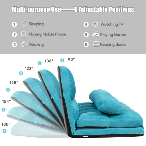 Costway Foldable Floor Sofa Bed 6-Position Adjustable Lounge Couch with 2 Pillows