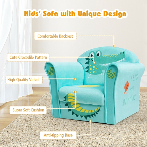 Costway Kids Crocodile Sofa Children Armrest Couch Toddler Furniture