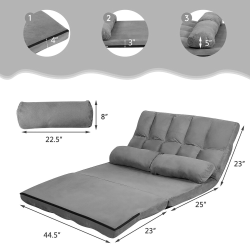 Costway Foldable Floor Sofa Bed 6-Position Adjustable Lounge Couch with 2 Pillows