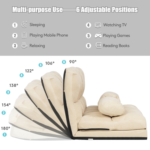 Costway Foldable Floor Sofa Bed 6-Position Adjustable Lounge Couch with 2 Pillows