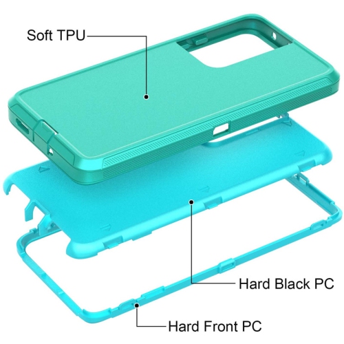 【CSmart】 Anti-Drop Triple 3 Layers Shockproof Heavy Duty Defender Hard Case for Samsung Galaxy S21 Ultra, Mint