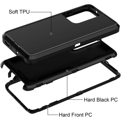 【CSmart】 Anti-Drop Triple 3 Layers Shockproof Heavy Duty Defender Hard Case for Samsung Galaxy S21 Ultra, Black