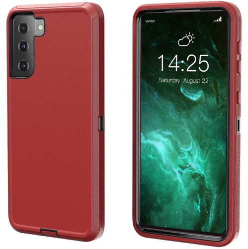 【CSmart】 Anti-Drop Triple 3 Layers Shockproof Heavy Duty Defender Hard Case for Samsung Galaxy S21, Red