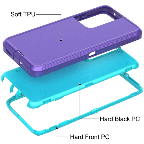 【CSmart】 Anti-Drop Triple 3 Layers Shockproof Heavy Duty Defender Hard Case for Samsung Galaxy S21 Ultra, Purple