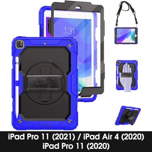 Étui robuste antichoc Defender avec bandoulière et dragonne pour iPad Air de 4 5 4th 5th génération /Pro 11 po 1st 2nd 3rd gén., bleu