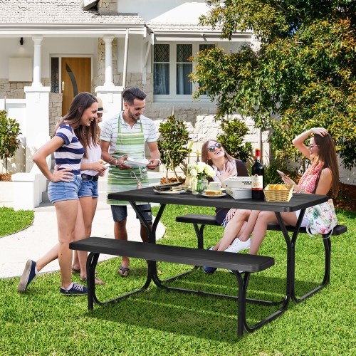 Gymax Picnic Table Camping Picnic Bench Set Backyard Garden Patio Dining Party