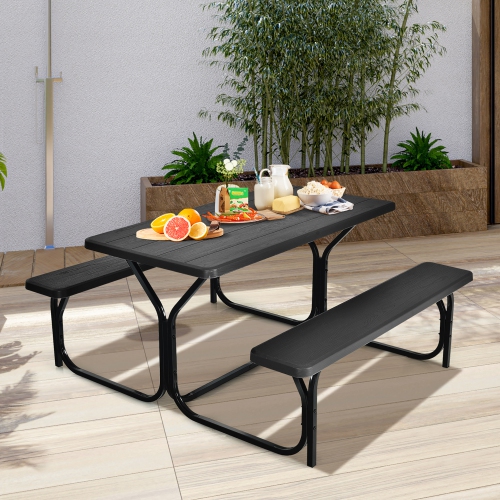 Gymax Picnic Table Camping Picnic Bench Set Backyard Garden Patio Dining Party