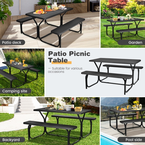 Gymax Picnic Table Camping Picnic Bench Set Backyard Garden Patio Dining Party