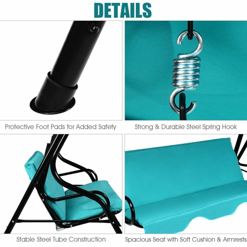 Gymax Blue Outdoor Swing Canopy Patio Swing Chair 3-Person Canopy Hammock