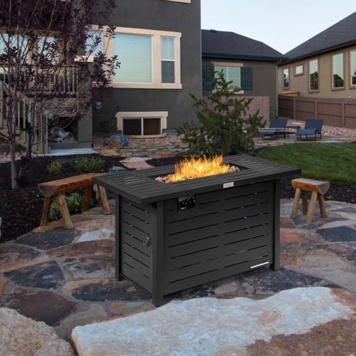 Gymax 42'' Rectangular Propane Gas Fire Pit 60,000 Btu Heater Outdoor Table W/ Cover