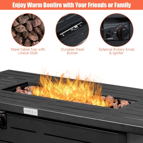 Gymax 42'' Rectangular Propane Gas Fire Pit 60,000 Btu Heater Outdoor Table W/ Cover