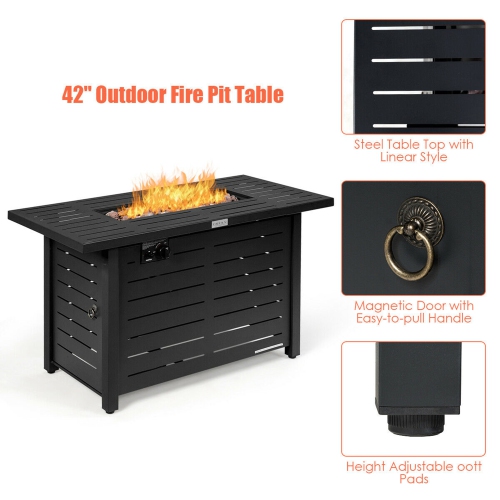 Gymax 42'' Rectangular Propane Gas Fire Pit 60,000 Btu Heater Outdoor Table W/ Cover