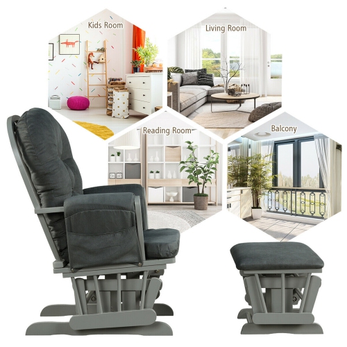 Gymax Baby Nursery Relax Rocker Rocking Chair Glider & Ottoman Set w/ Cushion